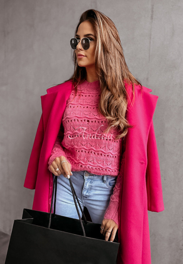 Lekki ażurowy sweter Sharise różowy