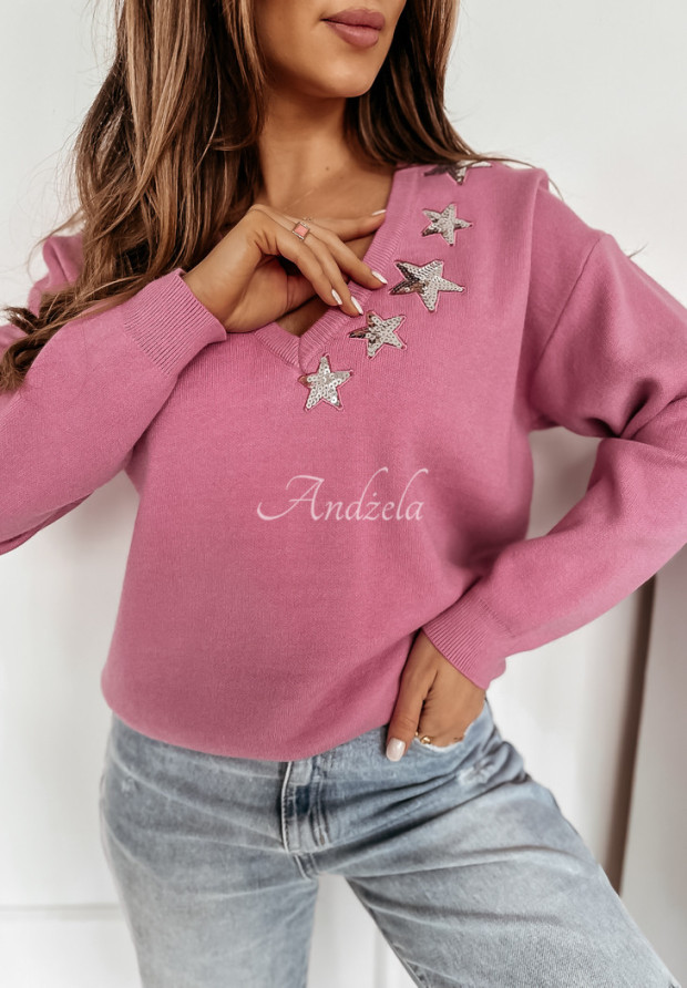 Sweter oversize z cekinowym zdobieniem Starlight różowy