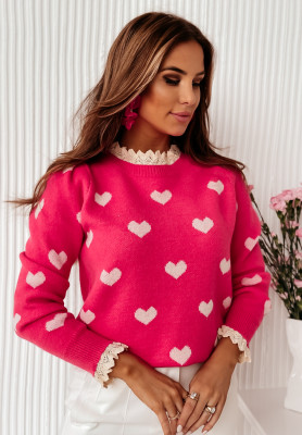 Krótki sweter w serduszka My Lover różowy