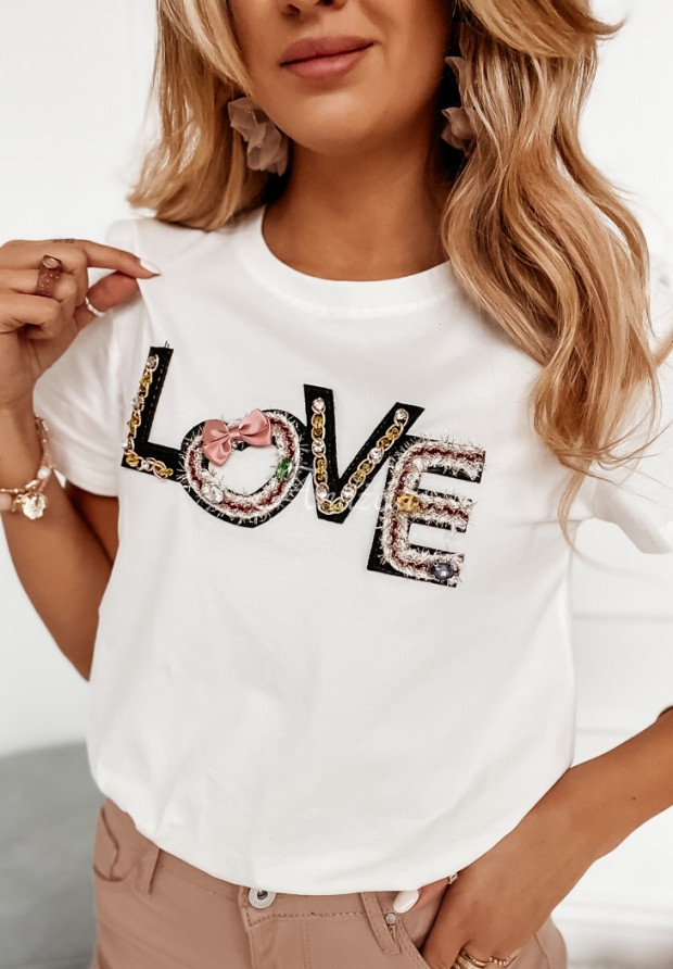 T-shirt z ozdobną aplikacją Full Of Love biały