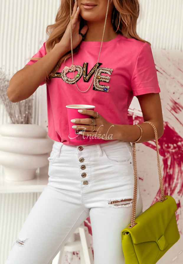 T-shirt z ozdobną aplikacją Full Of Love różowy