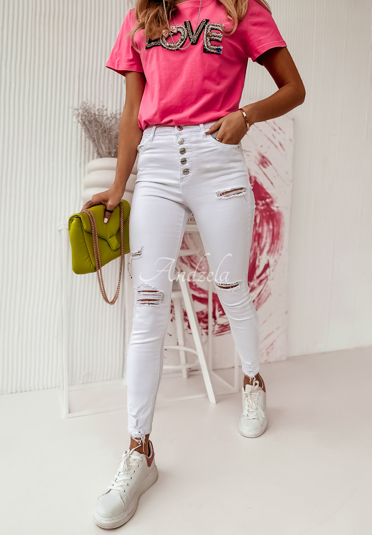 Spodnie jeansowe skinny z przetarciami Bristol białe