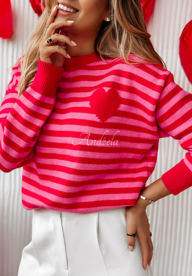 Sweter w paski So Lovely różowo-czerwony