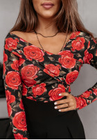 Bluzka na jedno ramię w kwiaty Roses Are Red czarno-czerwona