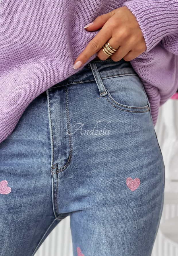 Spodnie jeansowe skinny w serca Candy Kisses niebieskie