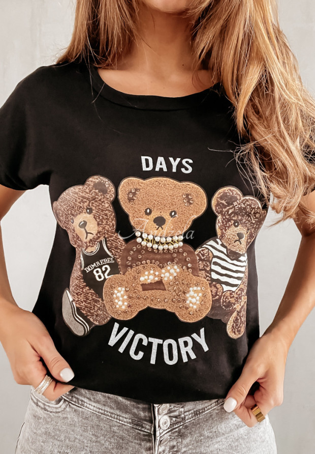 T-shirt z misiami Fluffy Victory czarny