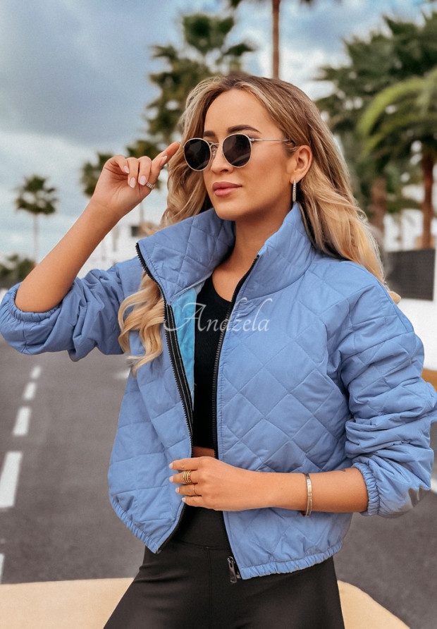 Pikowana kurtka bomberka Fashionable błękitna