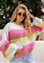 Sweter oversize w paski Colored Punch miętowo-różowy