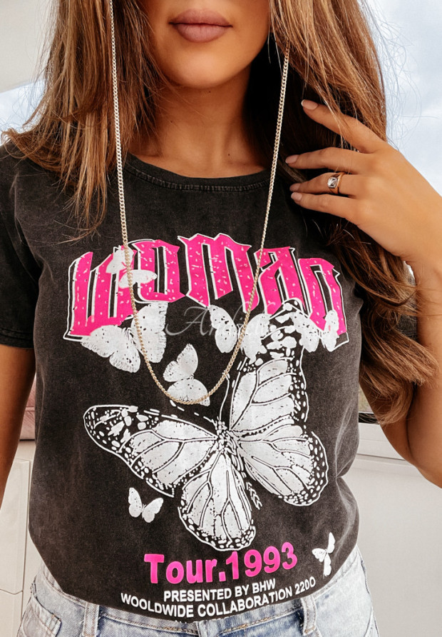 T-shirt z nadrukiem Pretty Woman ciemnoszary