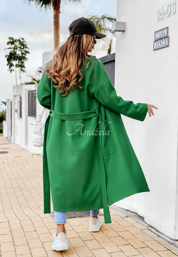 Długi płaszcz oversize z paskiem Less Is More zielony