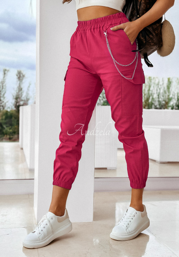 Spodnie bojówki cargo z łańcuszkiem Keep It Cool różowe