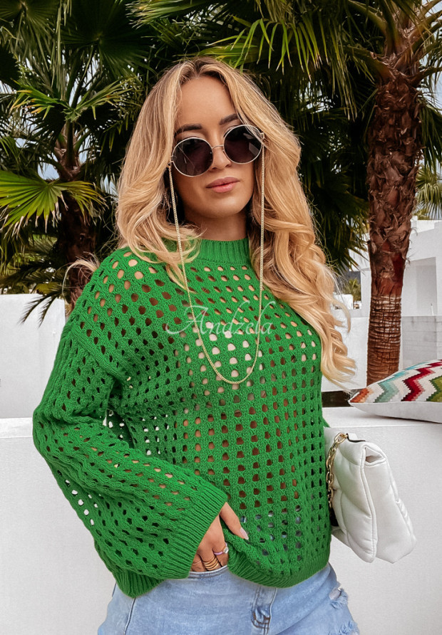 Ażurowy sweter Lorenzi zielony