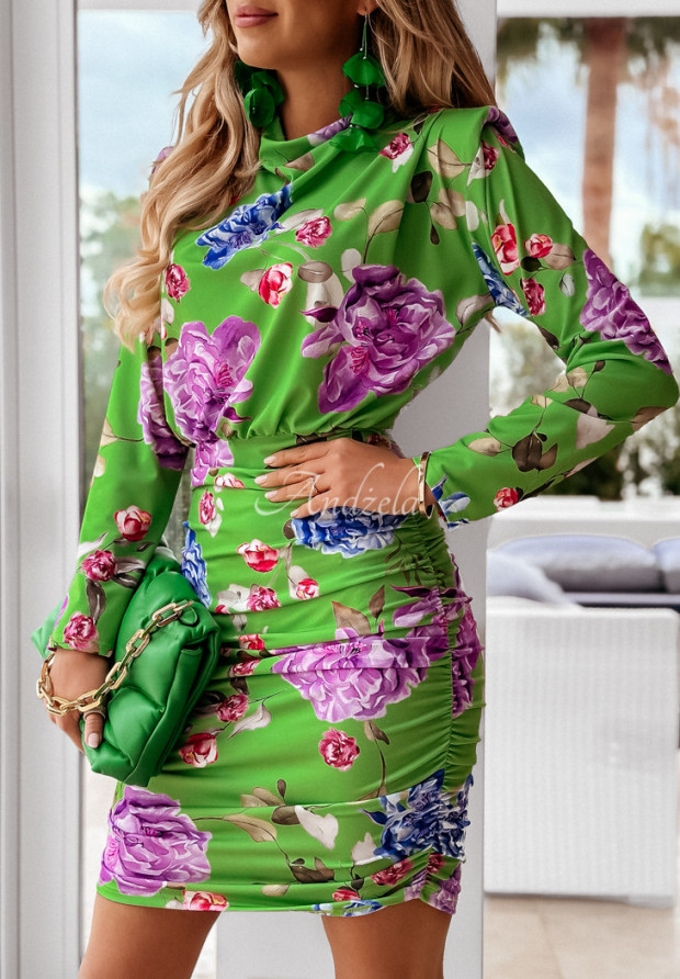 Kwiecista sukienka z marszczeniami Mirror Mirror zielona