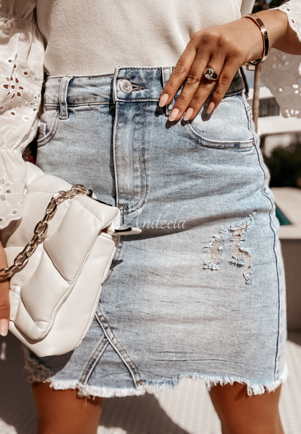Spódniczka jeansowa z przetarciami Mathilde jasnoniebieska