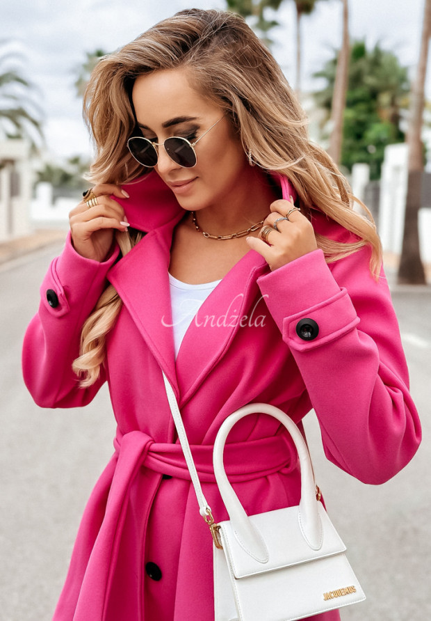 Długi płaszcz z paskiem Attraction różowy