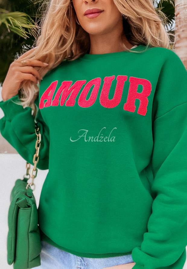 Bluza z napisem Amour zielona