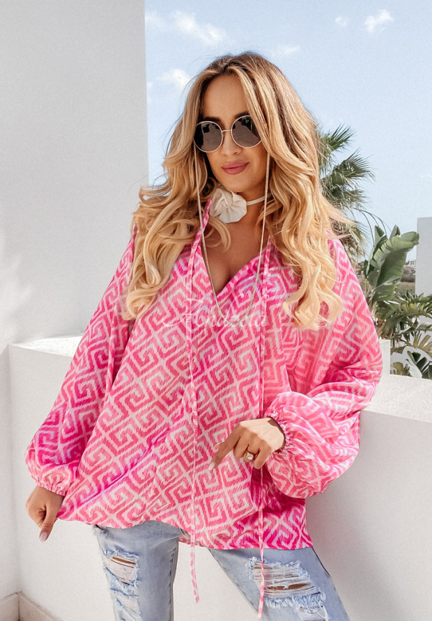 Asymetryczna bluzka tunika we wzory Meilani różowa