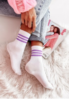 Long skarpetki Three Stripes fioletowe