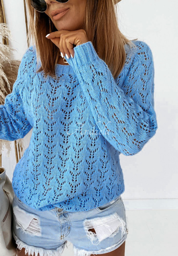 Ażurowy sweter Ravinia błękitny