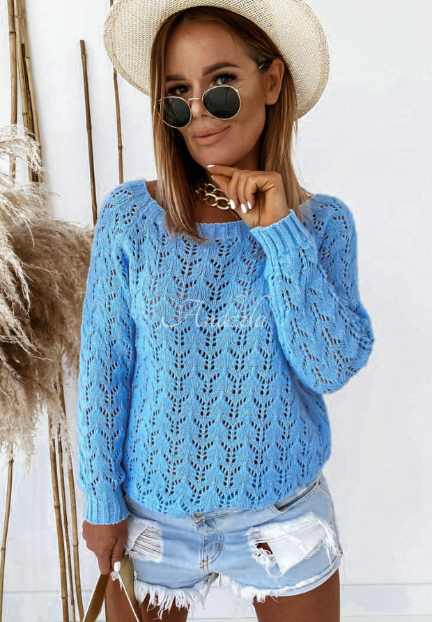 Ażurowy sweter Ravinia błękitny