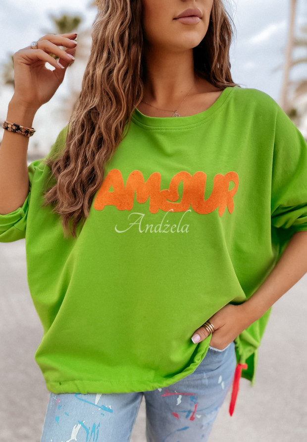 Bluza z napisem Amours zielona