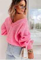 Sweter z dekoltem Time Heals różowy