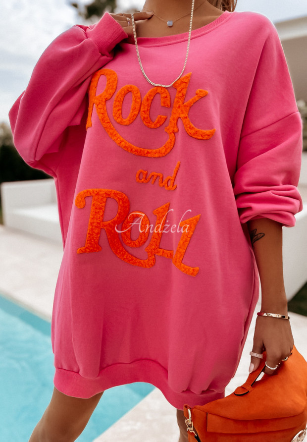 Bluza oversize z napisem Rock And Roll fuksjowa