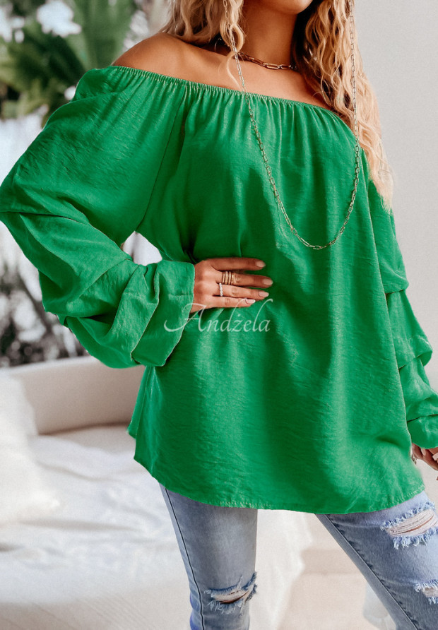 Bluzka oversize z falbankami Marinela zielona