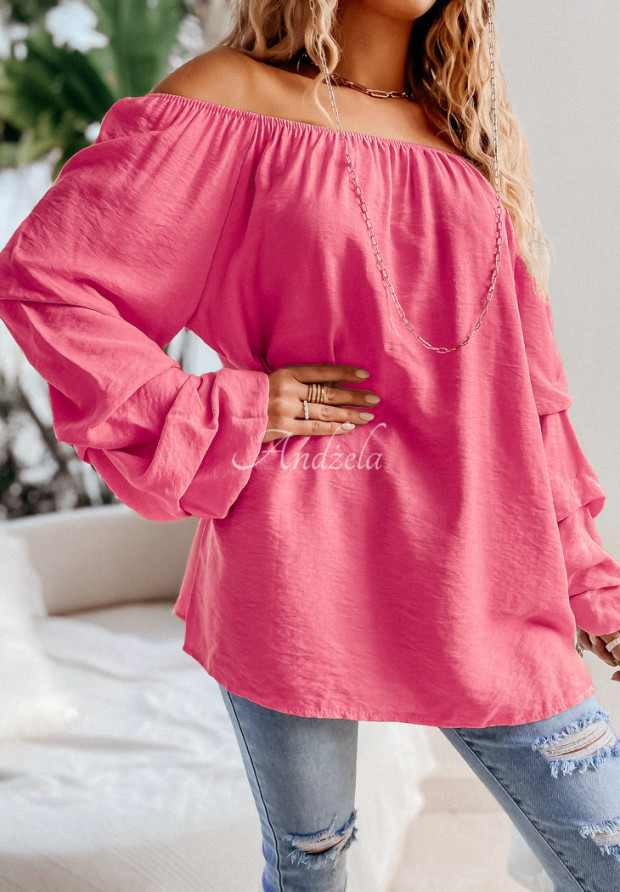 Bluzka oversize z falbankami Marinela różowa