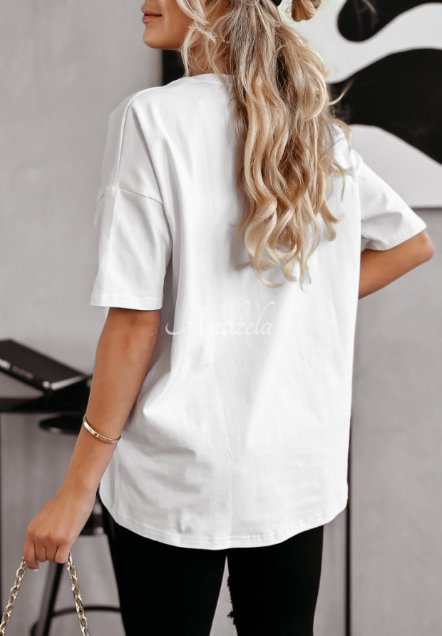 Bluzka oversize z nadrukiem Amore Bearro biała