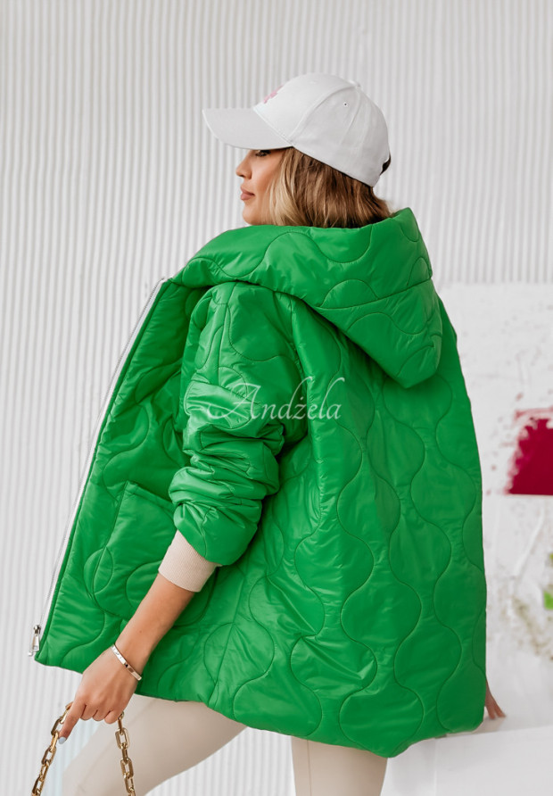 Pikowana kurtka oversize z kapturem Rivendell zielona