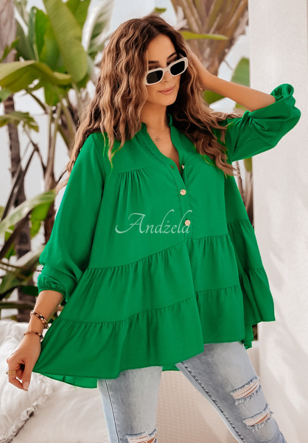Bluzka tunika oversize z falbankami How Lovely zielona