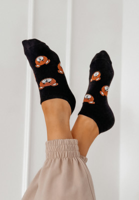 Teddy short patterned socks black