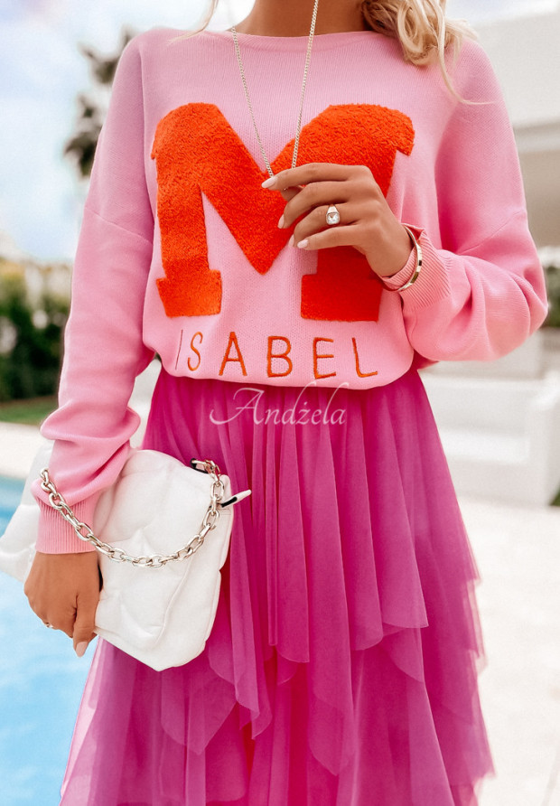 Sweter z haftem Isabel różowy