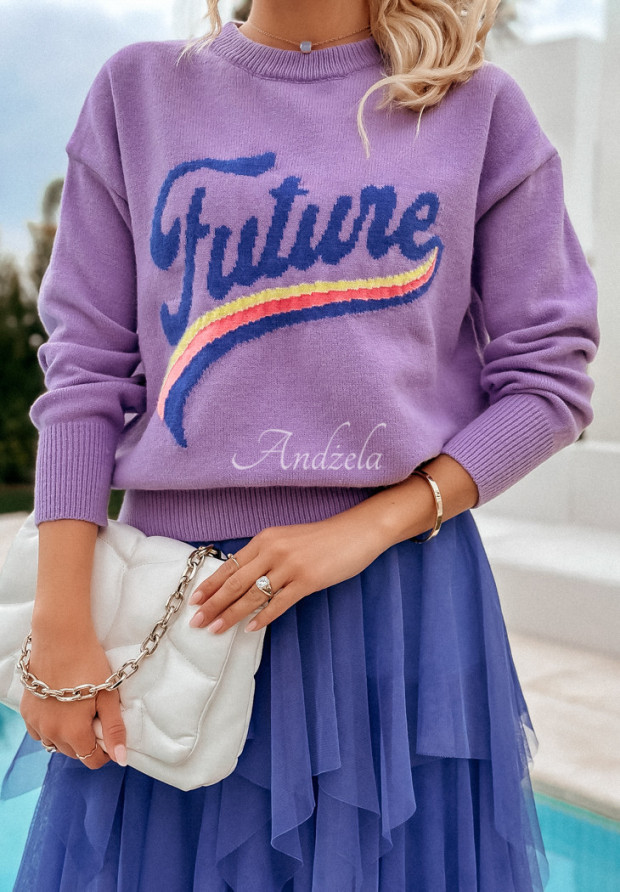 Sweter oversize z napisem Future fioletowy