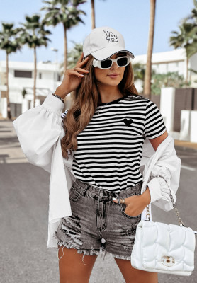 Love Spell heart striped t-shirt white and black