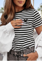 T-shirt w paski z serduszkiem Love Spell biało- in black