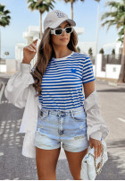 T-shirt w paski z serduszkiem Love Spell biało-in blue