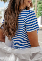 T-shirt w paski z serduszkiem Love Spell biało-in blue