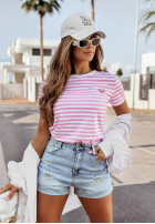 T-shirt w paski z serduszkiem Love Spell biało-in pink