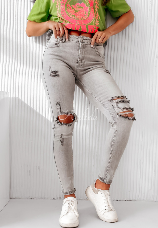 Spodnie jeansowe skinny z przetarciami Navedo szare