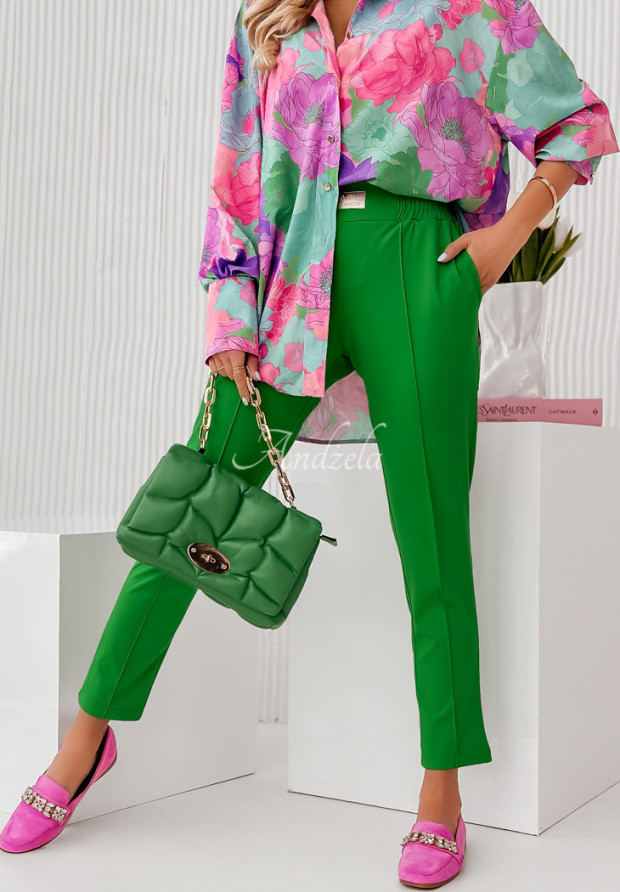 Materiałowe spodnie Pretty On Point zielone