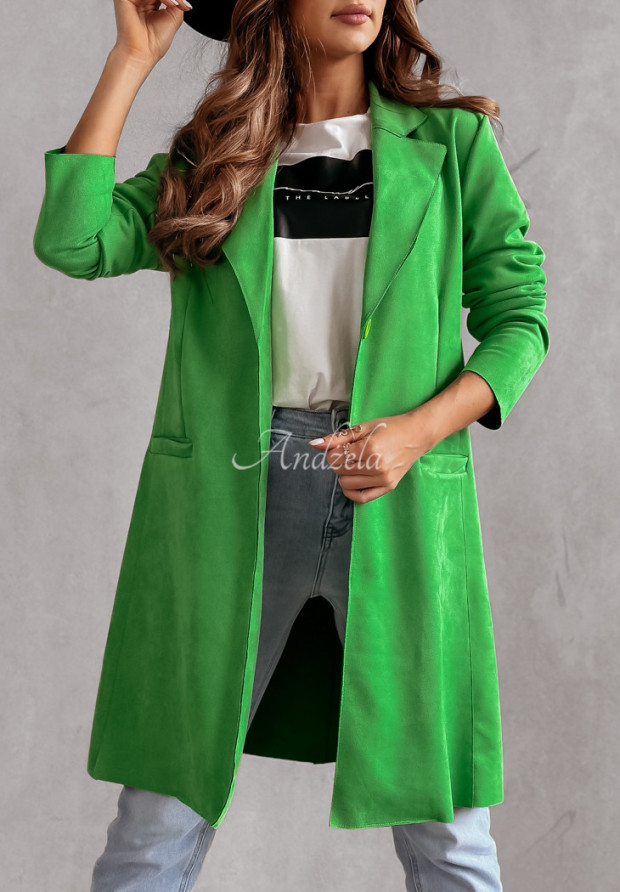 Zamszowy płaszcz Fashion Week zielony