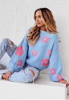 Sweter oversize w kwiaty Be My Flower błękitny