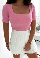 Prążkowana Blouse z kwadratowym dekoltem Trust Yourself in pink