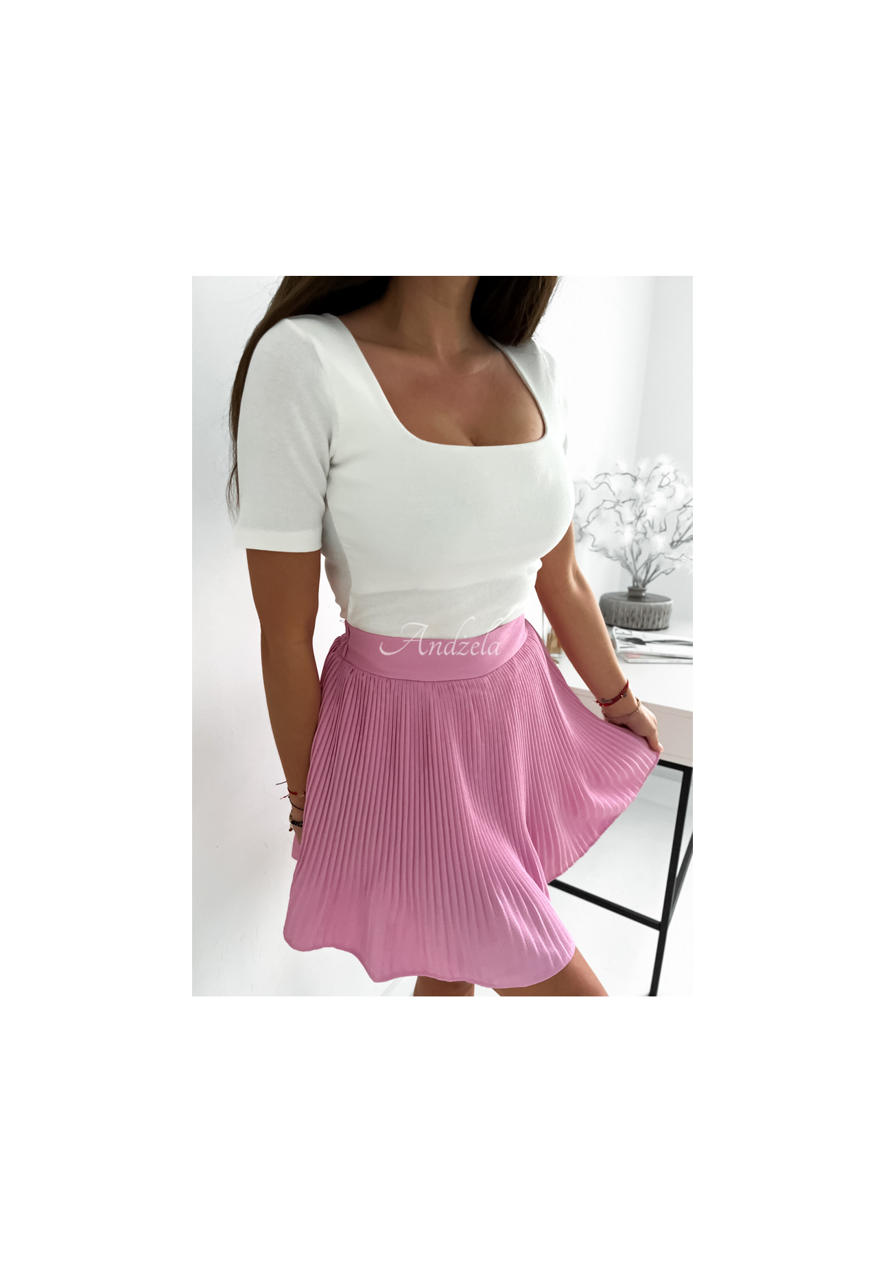 Prążkowana bluzka z kwadratowym dekoltem Trust Yourself ecru