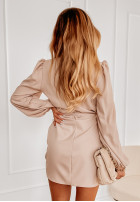 Dress z bufkami i paskiem Crazy About You in beige