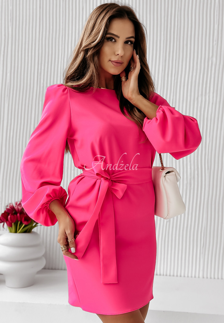 Dress with buffets and belt Crazy About You neon pink