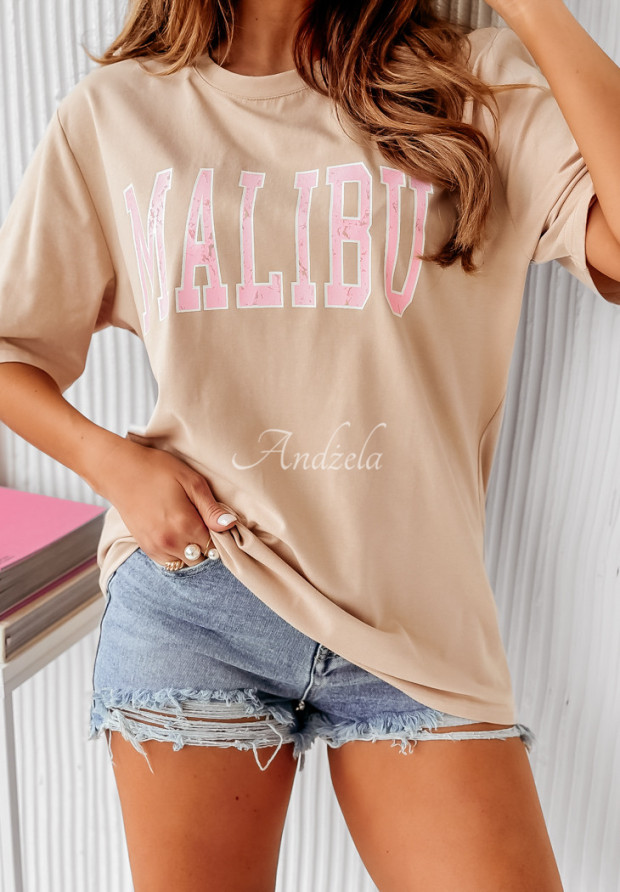 T-shirt z nadrukiem Malibu beżowy