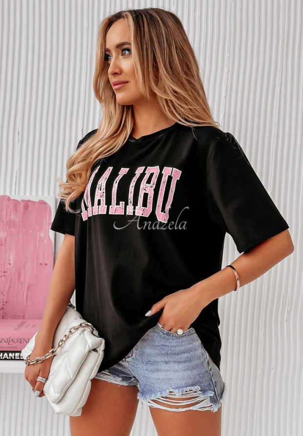 T-shirt z nadrukiem Malibu czarny